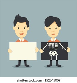 holding paper and x ray check bones