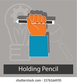 Holding pencil concept. Creative idea design. Flat vector illustration for template, brochure, presentation or web site.