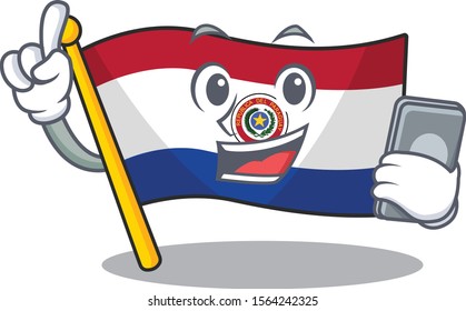 With holding phone cartoon flag paraguay in with mascot