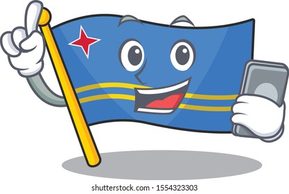 with holding phone flag aruba isolated with the cartoon