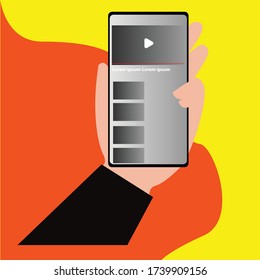 sosteniendo un teléfono con fondo plano