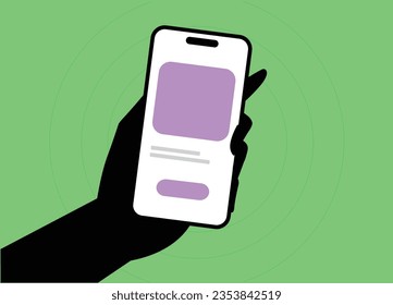 Halten Sie das Telefon in der Hand. Leer Bildschirm, Handy-Mock-up. Bearbeitbare Smartphone-Vorlage auf isoliertem Hintergrund. Vektorgrafik