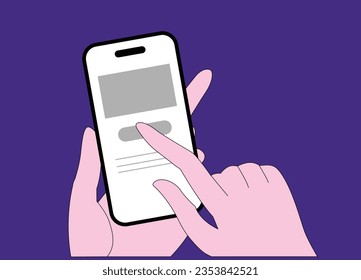 Manteniendo el teléfono en la mano. Pantalla vacía, paro telefónico. Plantilla de smartphone editable en fondo aislado. Ilustración del vector