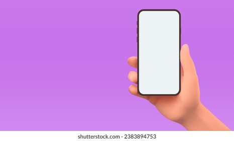 Holding phone hand mockup on a background. Editable smartphone template. Touching screen Vector illustration