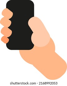 Holding phone with right hand, illustration, vector on a white background.