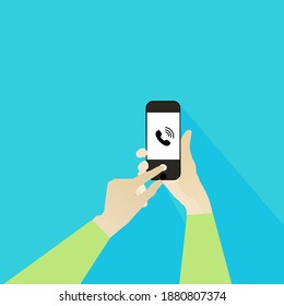 Holding phone sending messages.vector design.flat style.