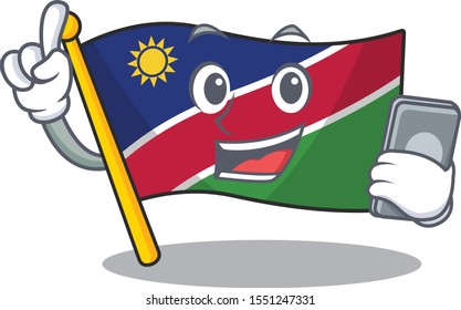 with holding phone smiling flag namibia cartoon character working