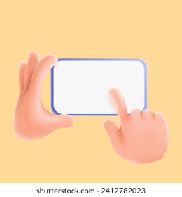 Holding phone in two hands. Touching screen with finger, hands gesture. Phone mockup. Editable smartphone template. Vector illustration