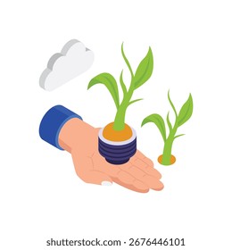 Holding Plant isometric vector illustration.