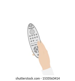 Holding Remote Control. White Background. Vector illustration