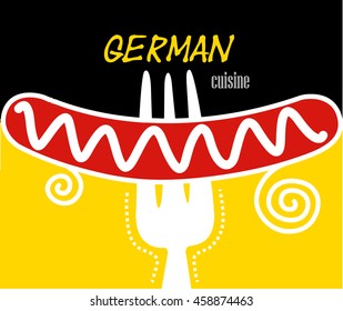 Holding Sausage by fork and the German flag