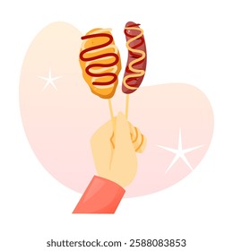 Holding sausage and corndogs vector illustration