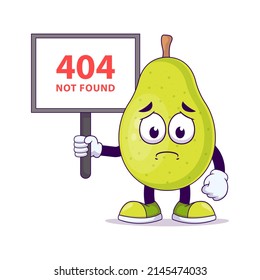 No se encontró el diseño de ilustración vectorial de dibujos animados de peras lindas con carteles 404. Concepto de carácter mascota de frutas vector aislado