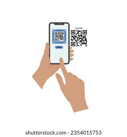 Halten Sie Smartphone-Scan-Qr-Codevektor. Smartphone in der Hand. Smartphone-Symbol auf weißem Hintergrund. Flachbild-Handy, Handy. Cartoon-Hände halten Smartphones mit leeren Bildschirmen.