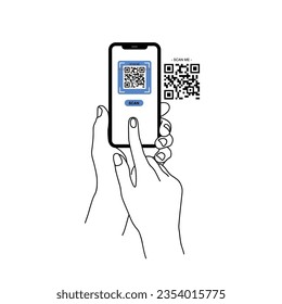 Holding smarphone scanning qr code vector. Smartphone in hand. Smartphone icon on white background illustration. Flat Icon Mobile Phone, Handphone. Cartoon hands hold smartphones with empty screens.
