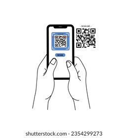 Halten Sie Smartphone-Scan-Qr-Codevektor. Smartphone in der Hand. Smartphone-Symbol auf weißem Hintergrund. Flachbild-Handy, Handy. Cartoon-Hände halten Smartphones mit leeren Bildschirmen.