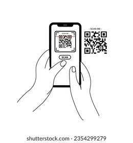 Holding smarphone scanning qr code vector. Smartphone in hand. Smartphone icon on white background illustration. Flat Icon Mobile Phone, Handphone. Cartoon hands hold smartphones with empty screens.