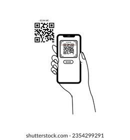 Holding smarphone scanning qr code vector. Smartphone in hand. Smartphone icon on white background illustration. Flat Icon Mobile Phone, Handphone. Cartoon hands hold smartphones with empty screens.