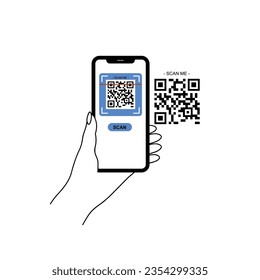Holding smarphone scanning qr code vector. Smartphone in hand. Smartphone icon on white background illustration. Flat Icon Mobile Phone, Handphone. Cartoon hands hold smartphones with empty screens.