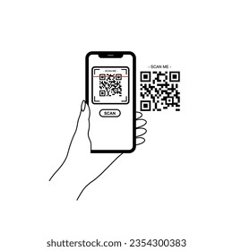 Holding smarphone scanning qr code vector. Smartphone in hand. Smartphone icon on white background illustration. Flat Icon Mobile Phone, Handphone. Cartoon hands hold smartphones with empty screens.