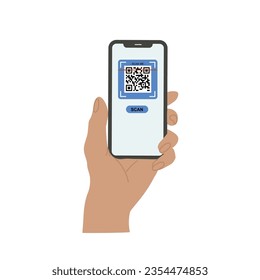 Halten Sie Smartphone-Scan-Qr-Codevektor. Smartphone in der Hand. Smartphone-Symbol auf weißem Hintergrund. Qr-Code-Zahlung. Hände, die Smartphones mit leeren Bildschirmen halten.