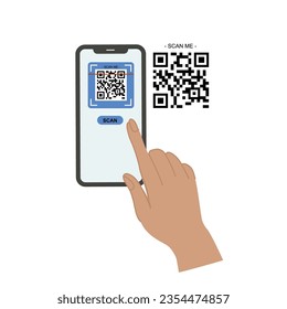 Portando el vector de código qr de exploración de smarphone. Smartphone en mano. Icono de Smartphone en ilustración de fondo blanco. Pago de código Qr. Manos con smartphones con pantallas vacías.