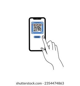 Holding smarphone scanning qr code vector. Smartphone in hand. Smartphone icon on white background illustration. Qr code payment. Hands holding smartphones with empty screens.