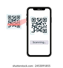 Holding smarphone scanning qr code vector. Smartphone in hand. Smartphone icon on white background illustration. Flat Icon Mobile Phone, Handphone. Cartoon hands hold smartphones with empty screens.