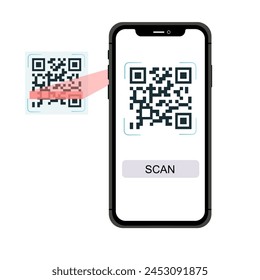 Holding smarphone scanning qr code vector. Smartphone in hand. Smartphone icon on white background illustration. Flat Icon Mobile Phone, Handphone. Cartoon hands hold smartphones with empty screens.
