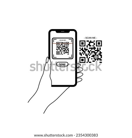 Holding smarphone scanning qr code vector. Smartphone in hand. Smartphone icon on white background illustration. Flat Icon Mobile Phone, Handphone. Cartoon hands hold smartphones with empty screens.