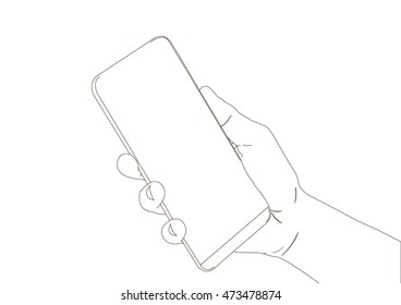 holding smart phone mobile with line, free hand