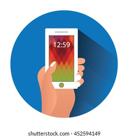 Holding a smart phone with time stamp