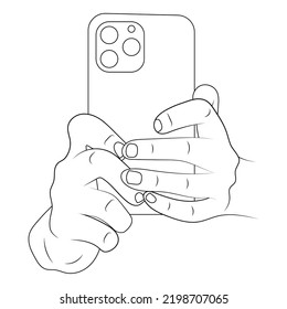 Portando el smartphone con dos manos dibujando la ilustración vectorial.