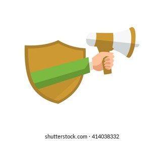 holding speakerphone megaphone loudspeakers shield