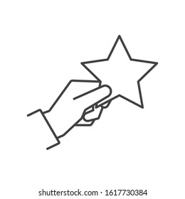 Holding star sign. Ranking line icon. Best rank symbol. Colorful outline concept. Vector