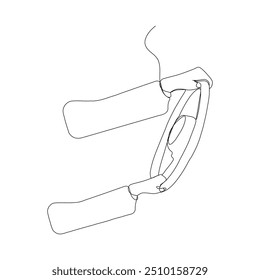 Sosteniendo el Vector de contorno continuo de vista lateral del volante. dibujo de arte de una línea de dirección.