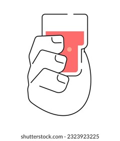 Manteniendo la mano vectorial plana monocromática de vidrio de refresco de verano. Bebida veraniega con cola de mofa. Imagen editable de clip de línea delgada en blanco. Sencilla imagen de spot de dibujos animados bw para diseño gráfico web