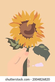 holding sunflowers background.Eps 10 vector.