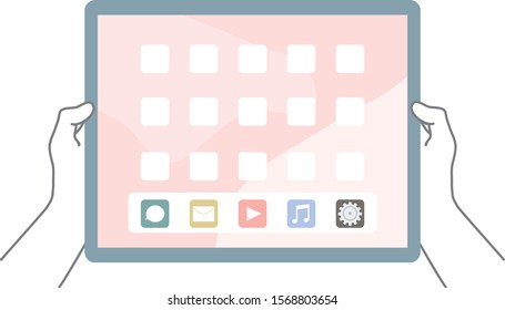 holding a tablet pc with both hands