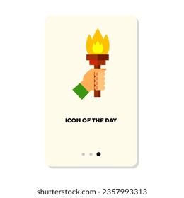 Holding torch flat icon. Item, grabbing, activity isolated vector sign. Motion and action concept. Vector illustration symbol elements for web design and apps