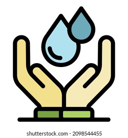 Sujetando un icono de dos gotas. Esquema que contiene dos gotas de color del icono del vector aislado