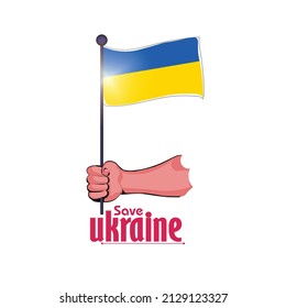 Holding the Ukraine flag in hand, Save Ukraine sing. Vector illustration