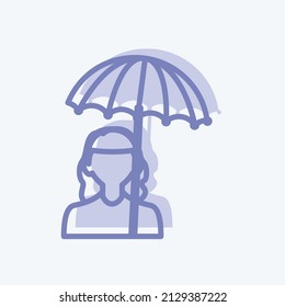 Holding umbrella Icon in trendy two tone style isolated on soft blue background