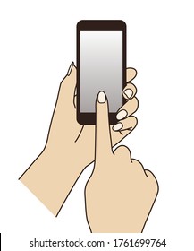 Sujetando y usando un teléfono celular (teléfono móvil) a mano, elemento gráfico