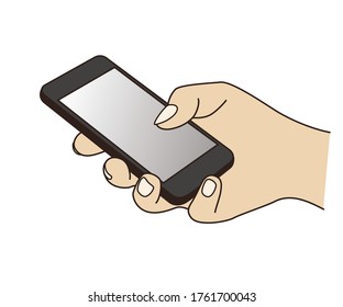 Holding and using a cell phone (mobile phone) at a hand, graphic element