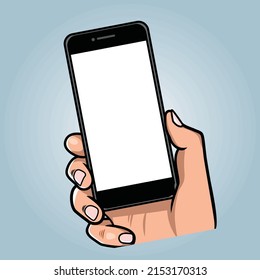 sosteniendo un teléfono móvil con pantalla blanca