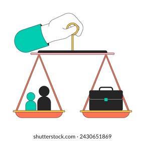 Holding work life balance scale linear cartoon character hand illustration. Carrying stability equilibrium outline 2D vector image, white background. Decision-making editable flat color clipart