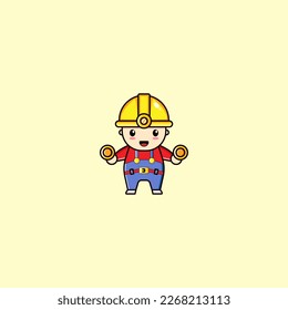 Holding worker mining Icon, Logo, and cute illustration Vector