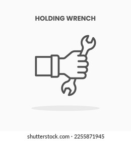 Holding Wrench icon vector illustration line style. Great design for web, app and more. Editable Stroke and pixel perfect.