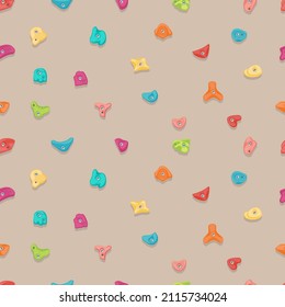 Holds for rock climbing on bouldering wall. Grips and pitches for extreme sport. Vector seamless pattern